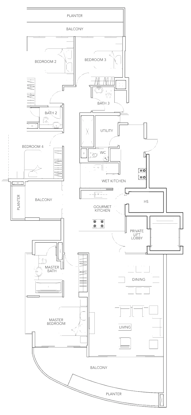 Floor plan of Turquoise type B3, 4-Bedroom, 2,497 sq ft
