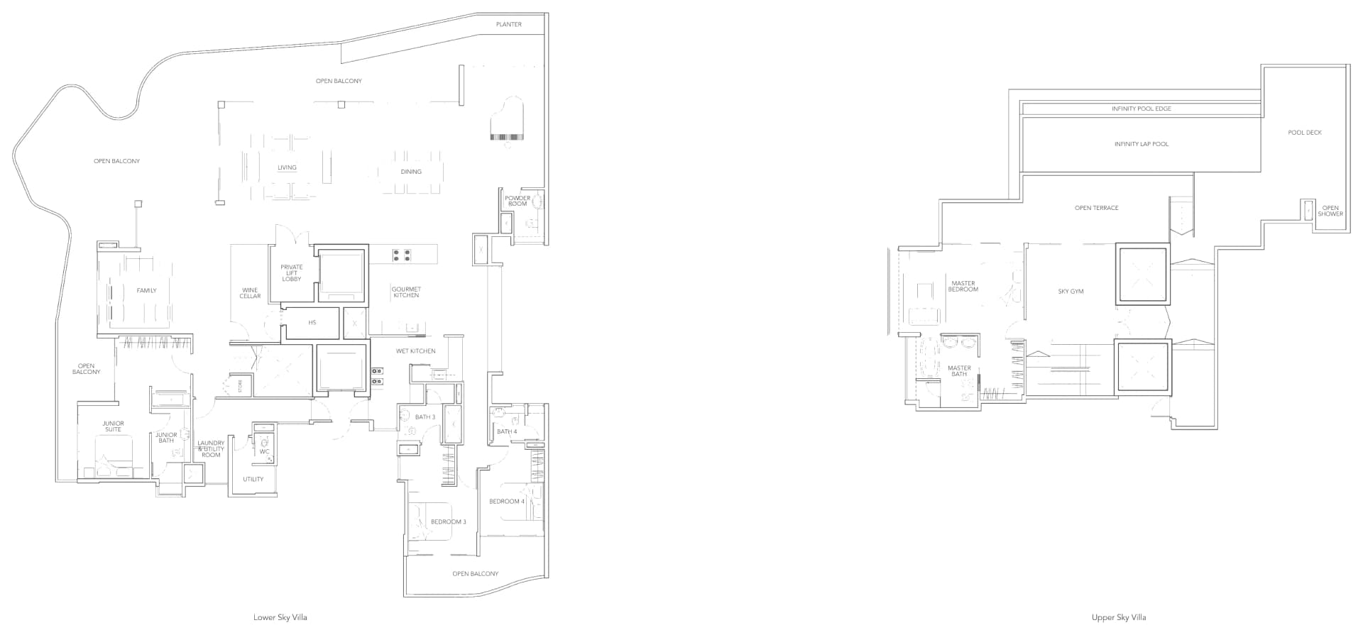 Floor plan of Turquoise type SV1, Sky Villa (5 bedrooms, two levels, private pool), 6,900 sq ft