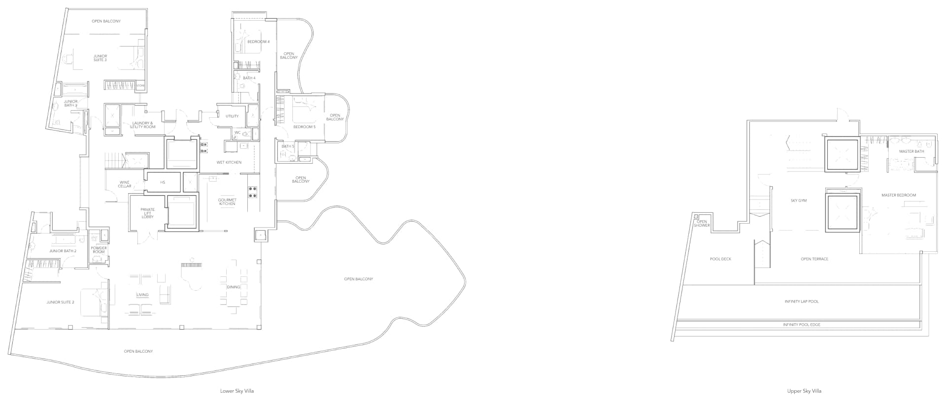 Floor plan of Turquoise type SV2, Sky Villa (5 bedrooms, two levels, private pool), 7,987 sq ft