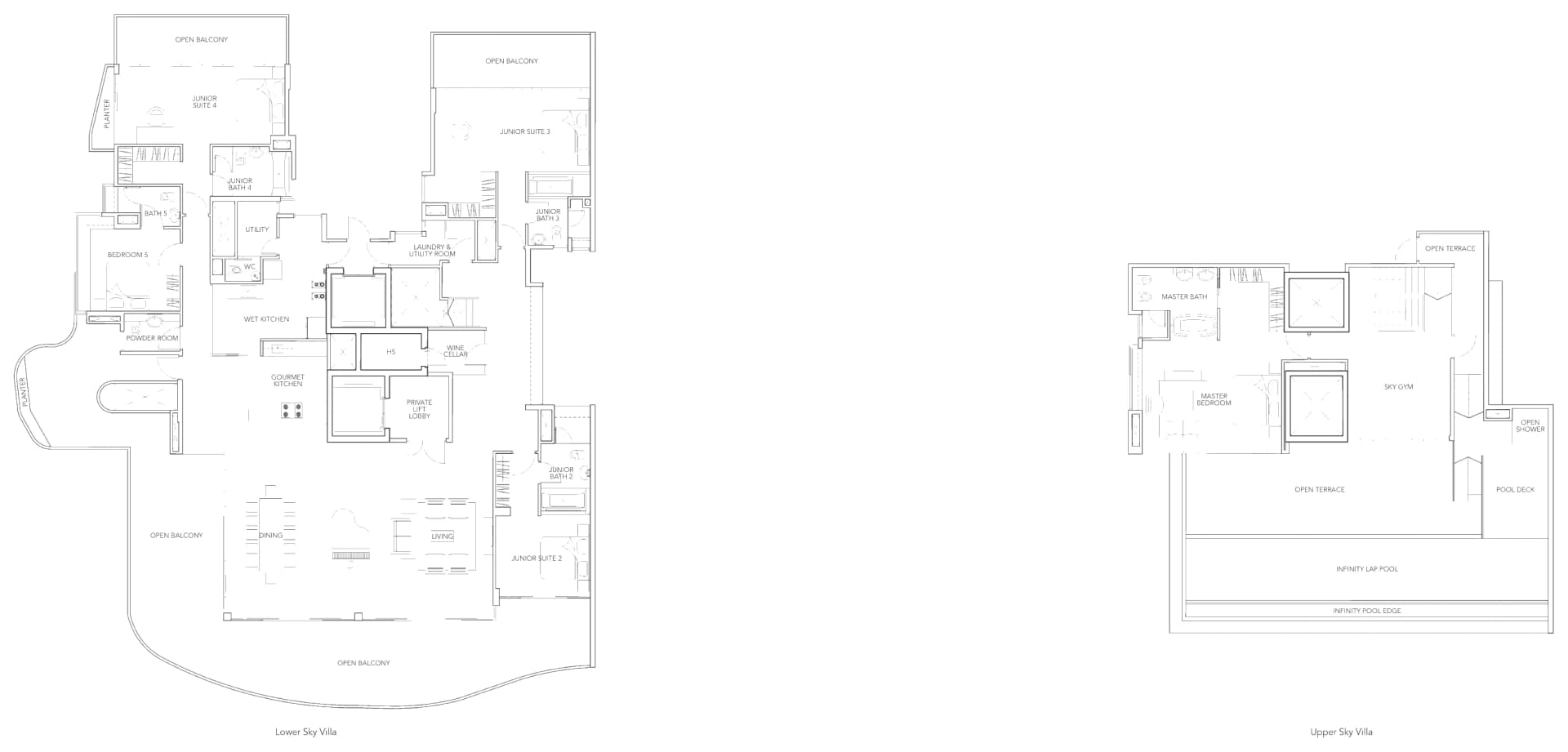 Floor plan of Turquoise type SV3, Sky Villa (5 bedrooms, two levels, private pool), 6,964 sq ft