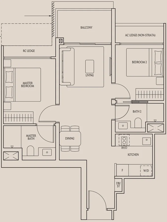 Floor plan of Upperhouse @ Orchard Boulevard type BP2, 2-Bedroom Premium, 700 sq ft