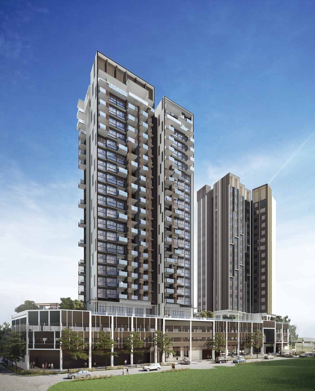 Uptown @ Farrer: the 21-storey tower above its podium, with the serviced apartment tower behind
