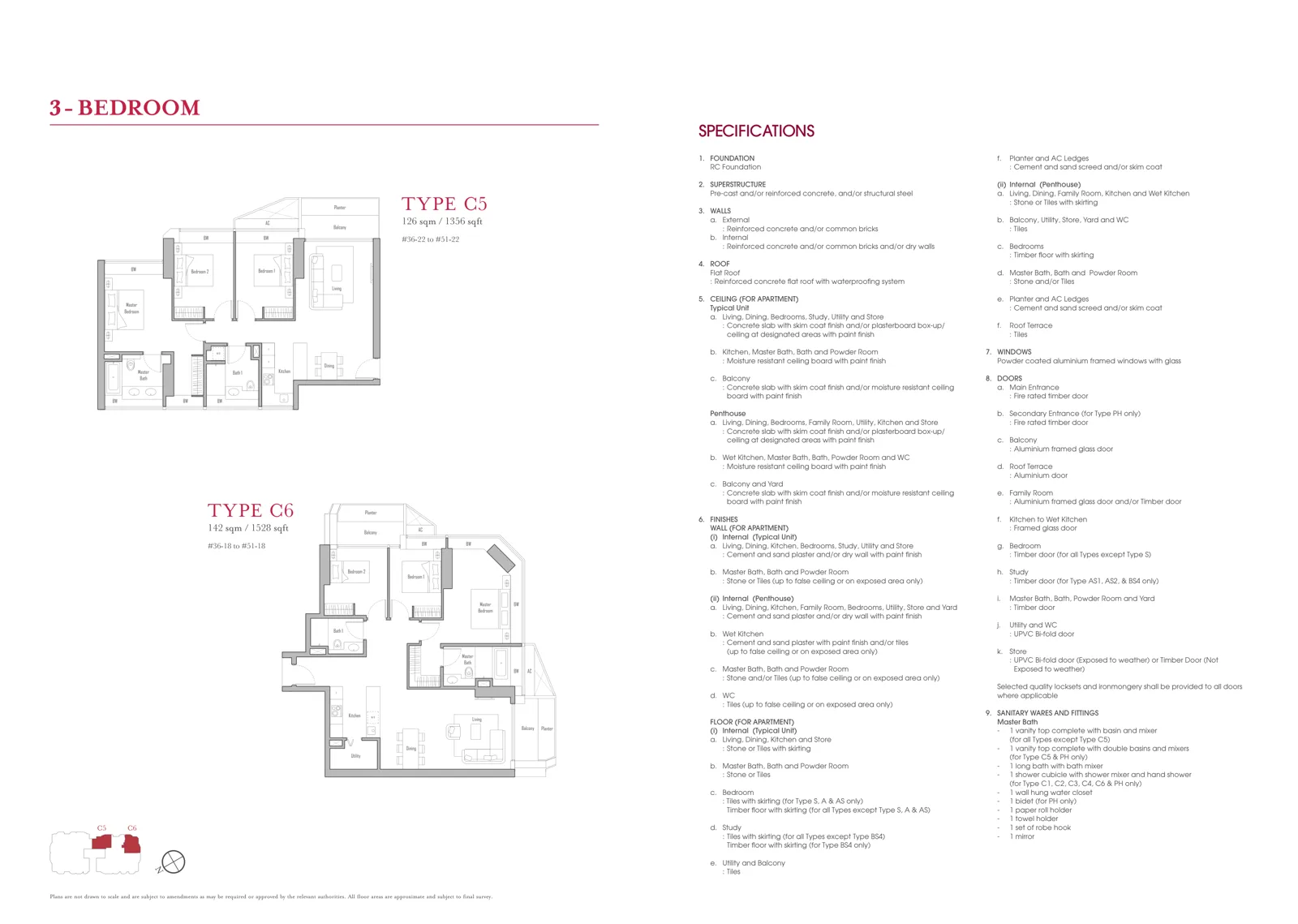 Floor plan of V on Shenton type C5 / C6, 3-Bedroom, 1,356 to 1,528 sq ft