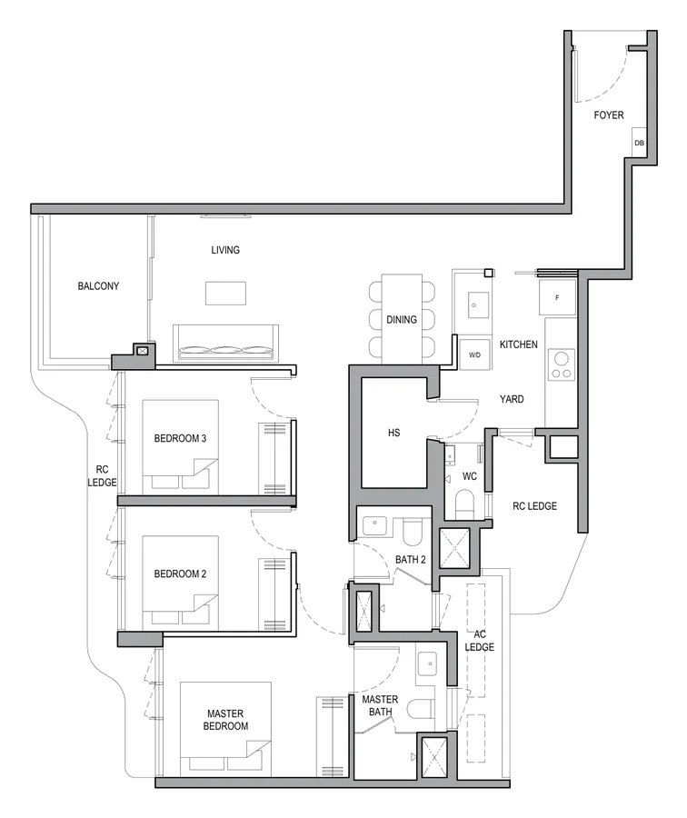 Floor plan of Vela Bay type 3BR P (C), 3-Bedroom Premium, 1,033 sq ft