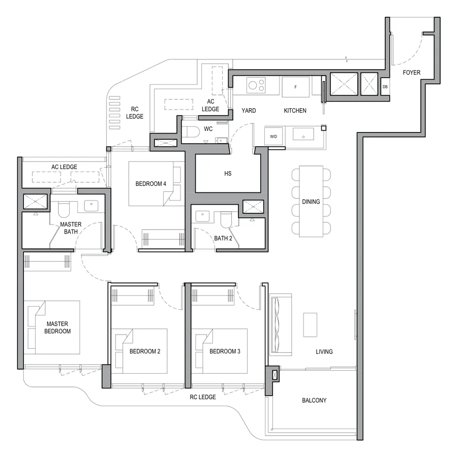 Floor plan of Vela Bay type 4BR (A), 4-Bedroom, 1,173 sq ft