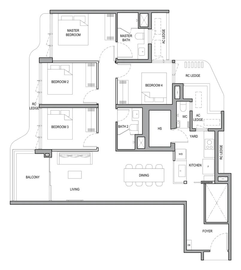 Floor plan of Vela Bay type 4BR (B), 4-Bedroom, 1,173 sq ft