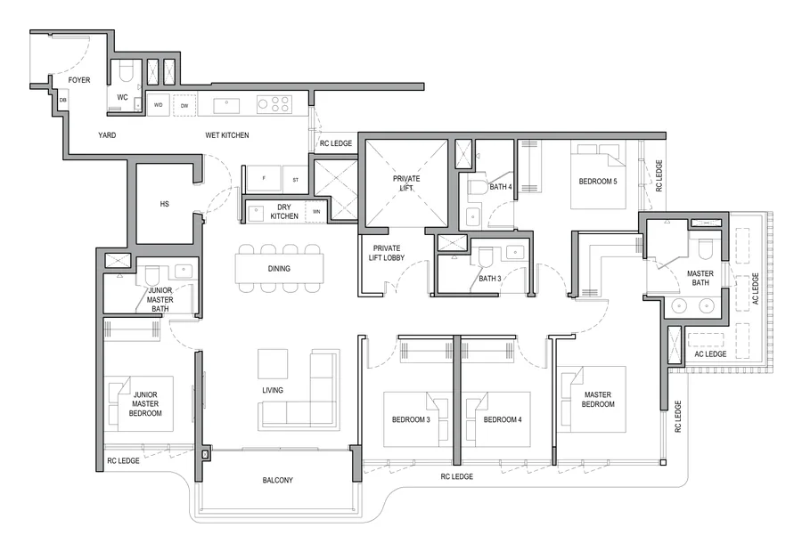 Floor plan of Vela Bay type 5BR PL, 5-Bedroom (Private Lift), 1,582 sq ft