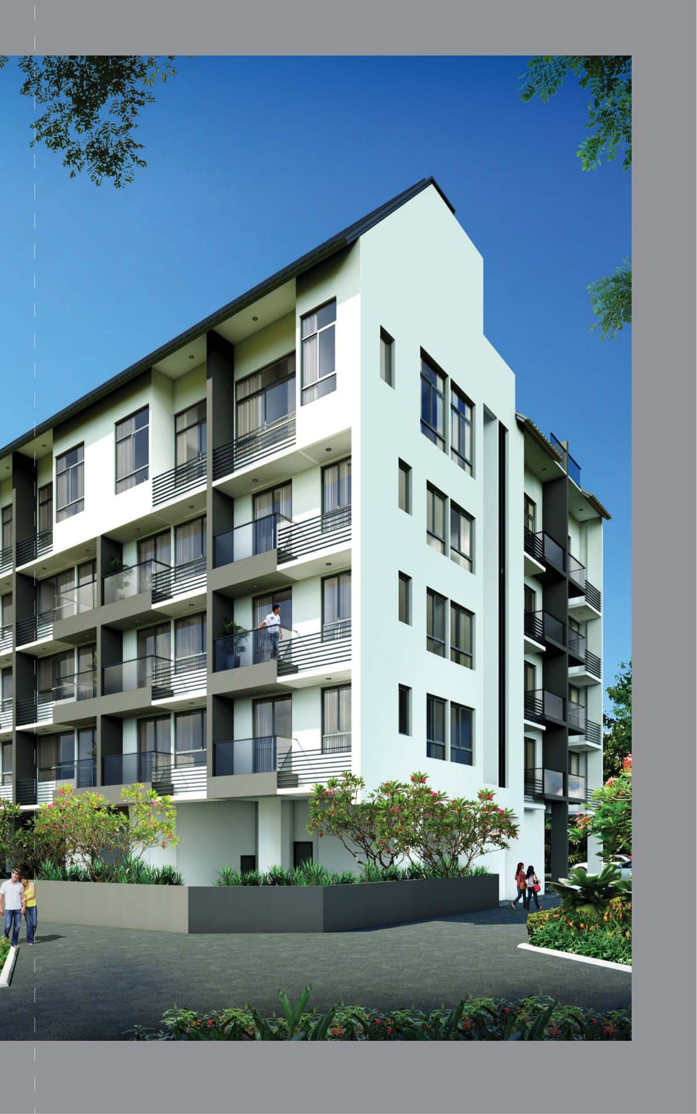 Vibes @ Upper Serangoon: a five-storey white block with balconies and a pitched roof line on Upper Serangoon Road