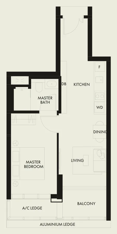 Floor plan of W Residences Marina View - Singapore type A2a, 1-Bedroom, 570 sq ft