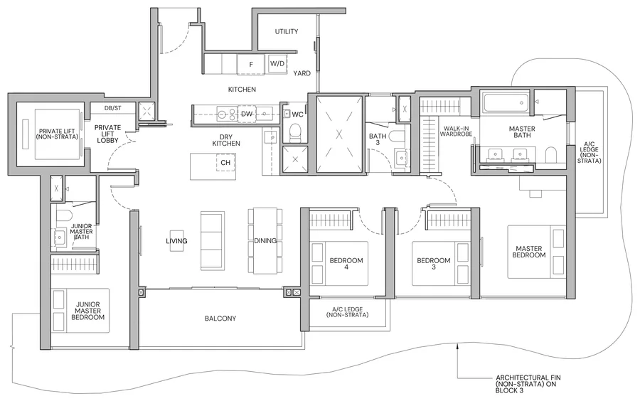 Floor plan of Zyon Grand type DS1, 4-Bedroom Supreme (With Private Lift), 1,518 sq ft