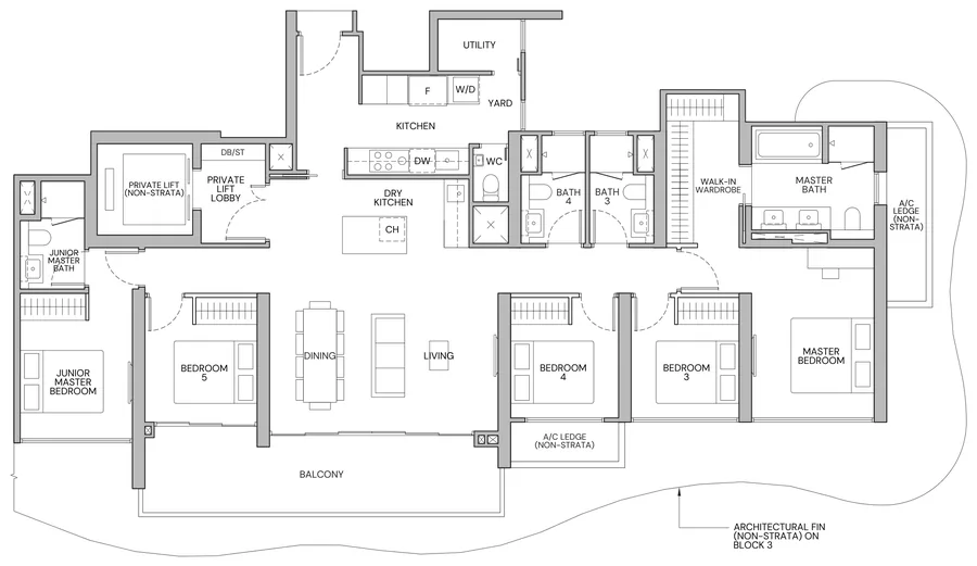 Floor plan of Zyon Grand type ES1, 5-Bedroom Supreme (With Private Lift), 1,819 sq ft