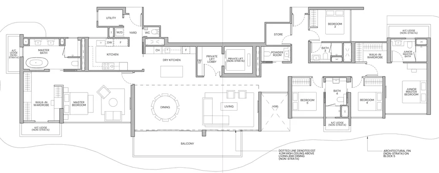 Floor plan of Zyon Grand type PH1, Penthouse (5-Bedroom With Private Lift), 2,659 sq ft