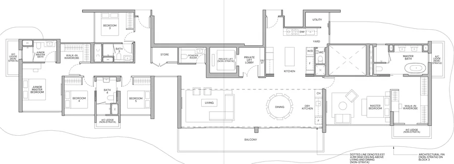 Floor plan of Zyon Grand type PH2, Penthouse (5-Bedroom With Private Lift), 2,756 sq ft
