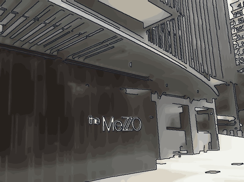 Stylised cartoon of The Mezzo — the boutique condo's entrance on the Balestier belt.