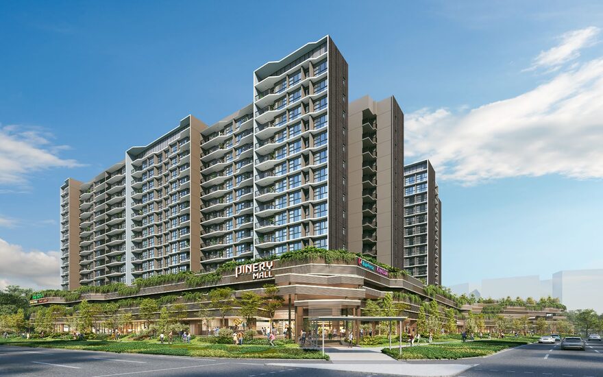 Pinery Residences — six residential blocks above the single-storey Pinery Mall podium, Tampines Street 94.