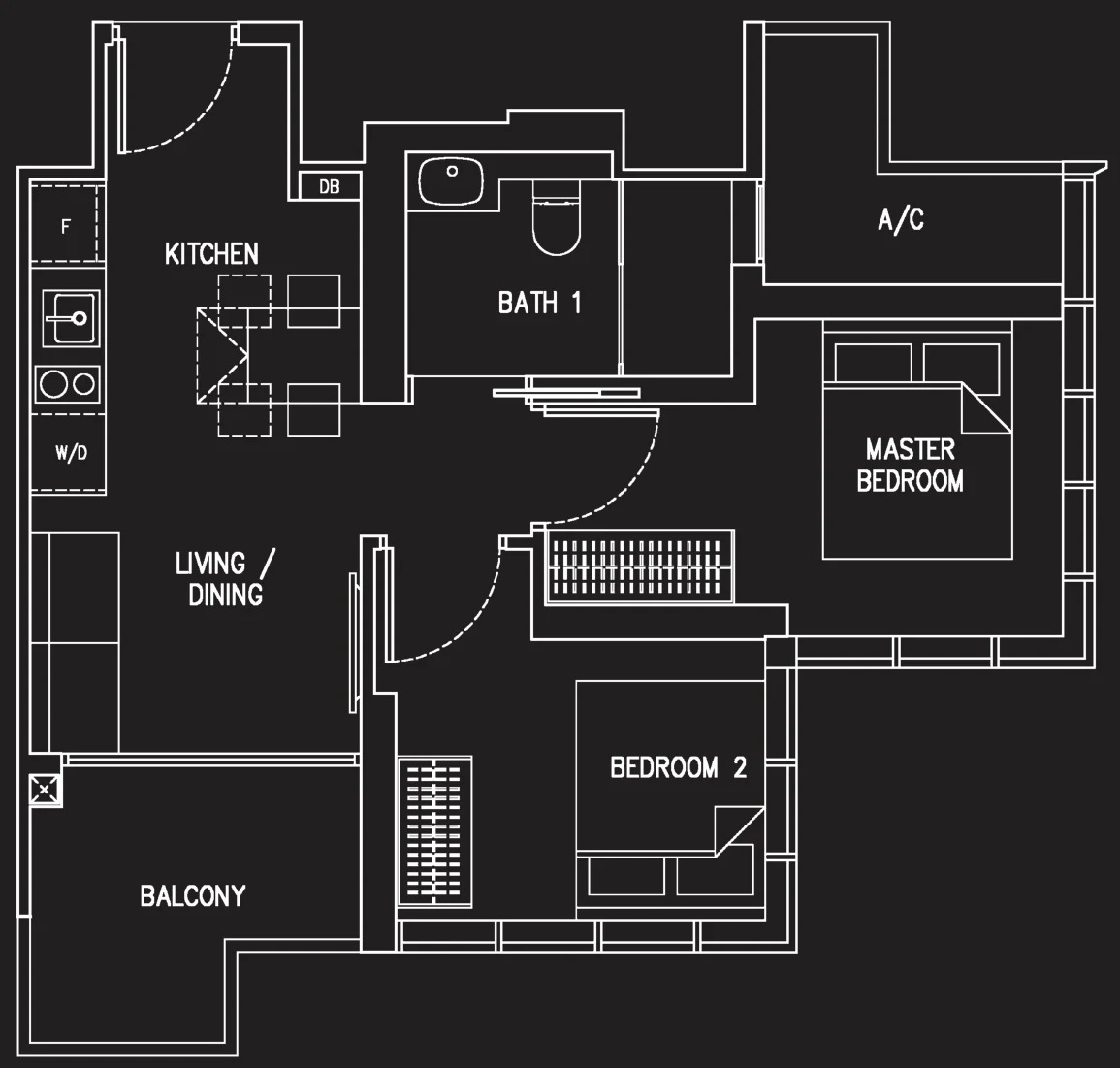 120 Grange floor plan, type B: 2-Bedroom (incl. Dual-Key), 570 sq ft