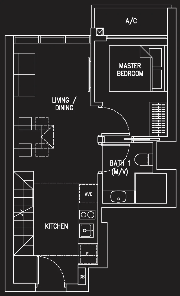 120 Grange floor plan, type C2: 1-Bedroom, 420 sq ft