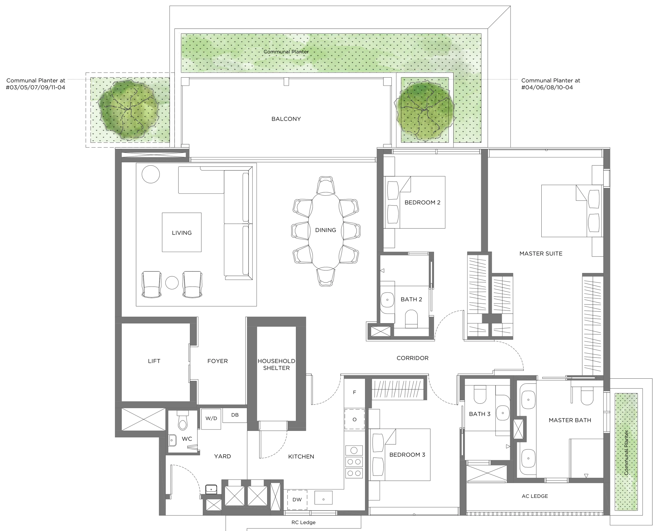 15 Holland Hill floor plan, type 3BR-a: 3-Bedroom, 1,798 sq ft