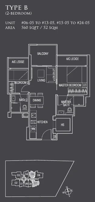 26 Newton floor plan, type B: 2-Bedroom, 560 sq ft