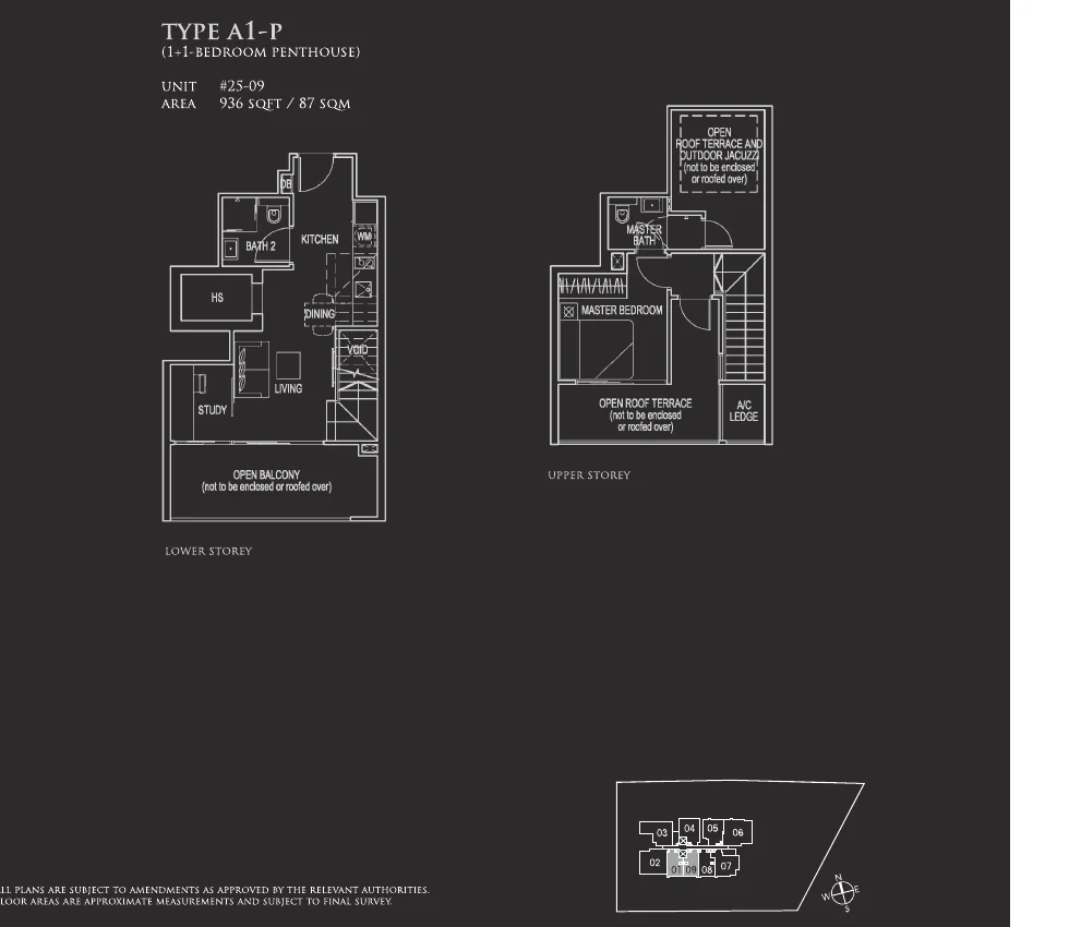26 Newton floor plan, type A1-P: Penthouse (two levels), 936 sq ft