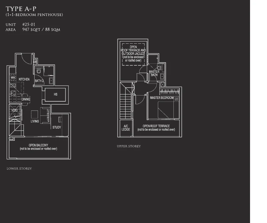 26 Newton floor plan, type A-P: Penthouse (two levels), 947 sq ft