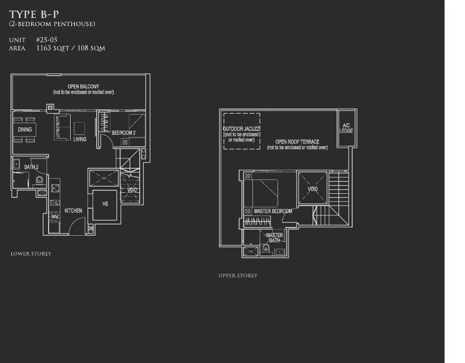 26 Newton floor plan, type B-P: Penthouse (two levels), 1,163 sq ft