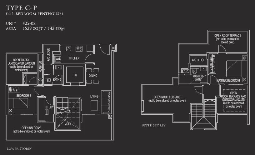 26 Newton floor plan, type C-P: Penthouse (two levels), 1,539 sq ft