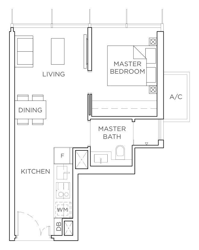 3 Cuscaden floor plan, type A4: 1-Bedroom, 420 sq ft