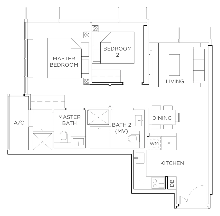 3 Cuscaden floor plan, type B3: 2-Bedroom, 657 sq ft