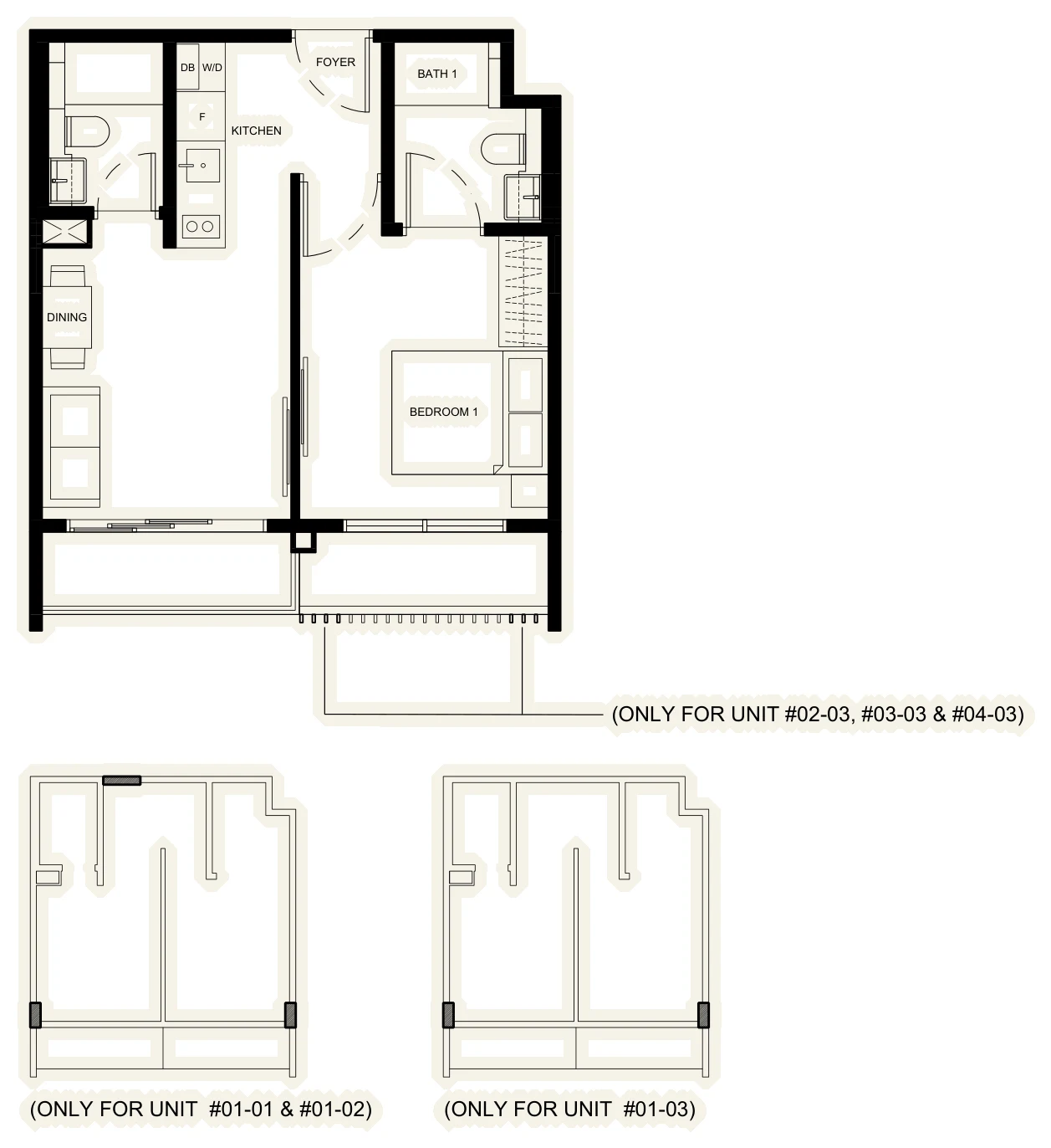 38 Jervois floor plan, type A: 1-Bedroom (one penthouse), 474 sq ft