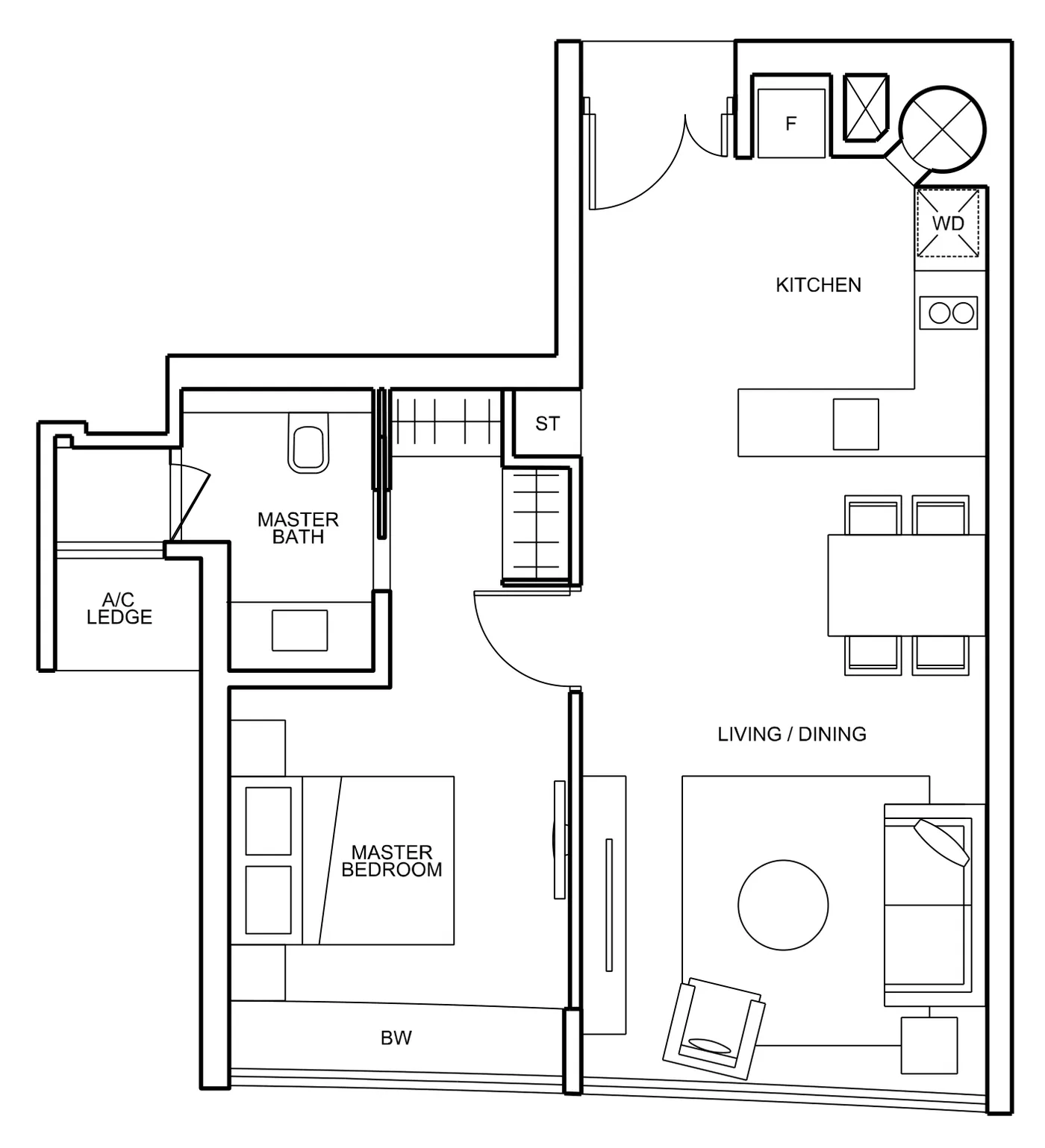 76 Shenton floor plan, type A1: 1-Bedroom, 624 sq ft