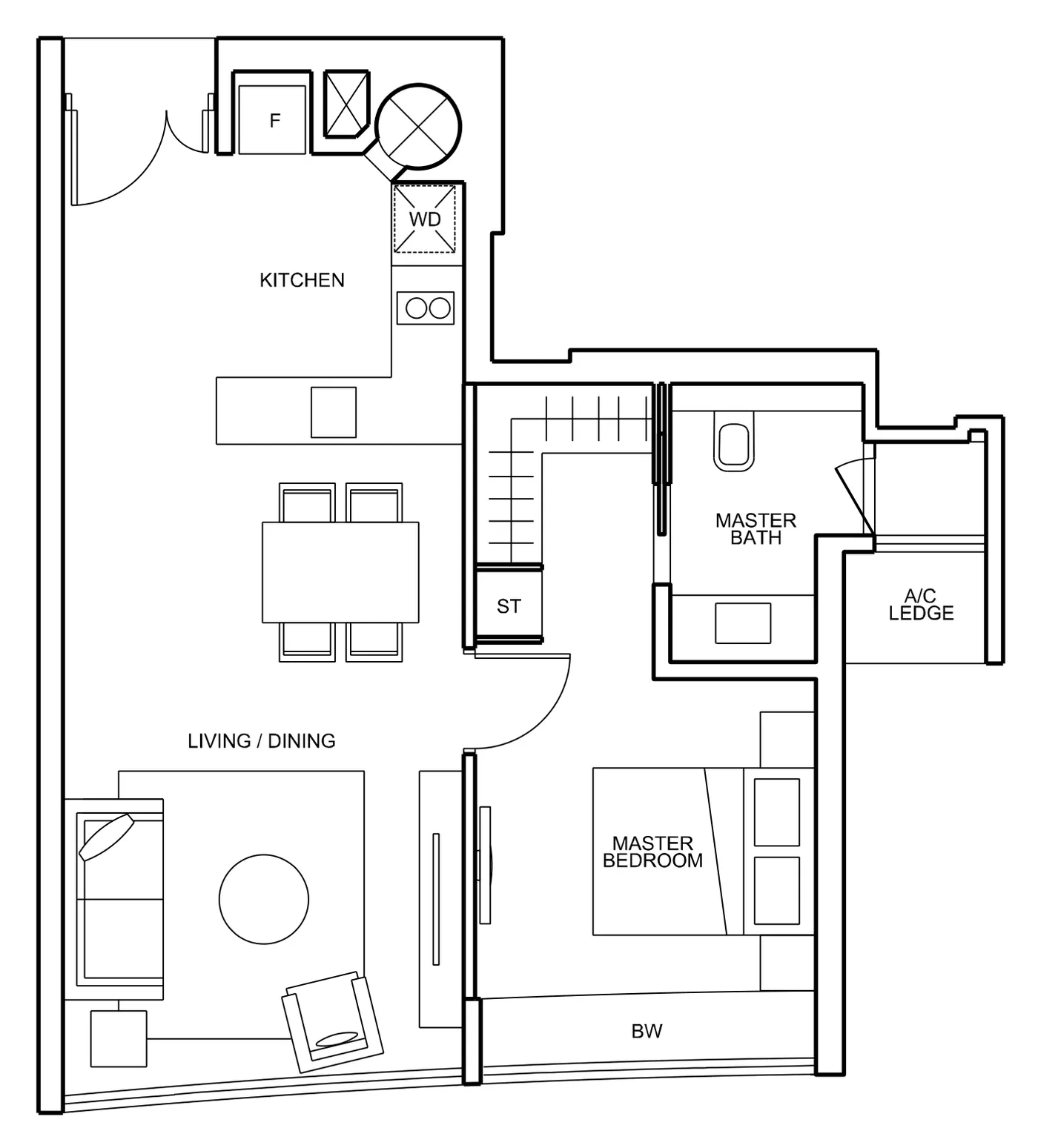 76 Shenton floor plan, type A2: 1-Bedroom, 624 sq ft