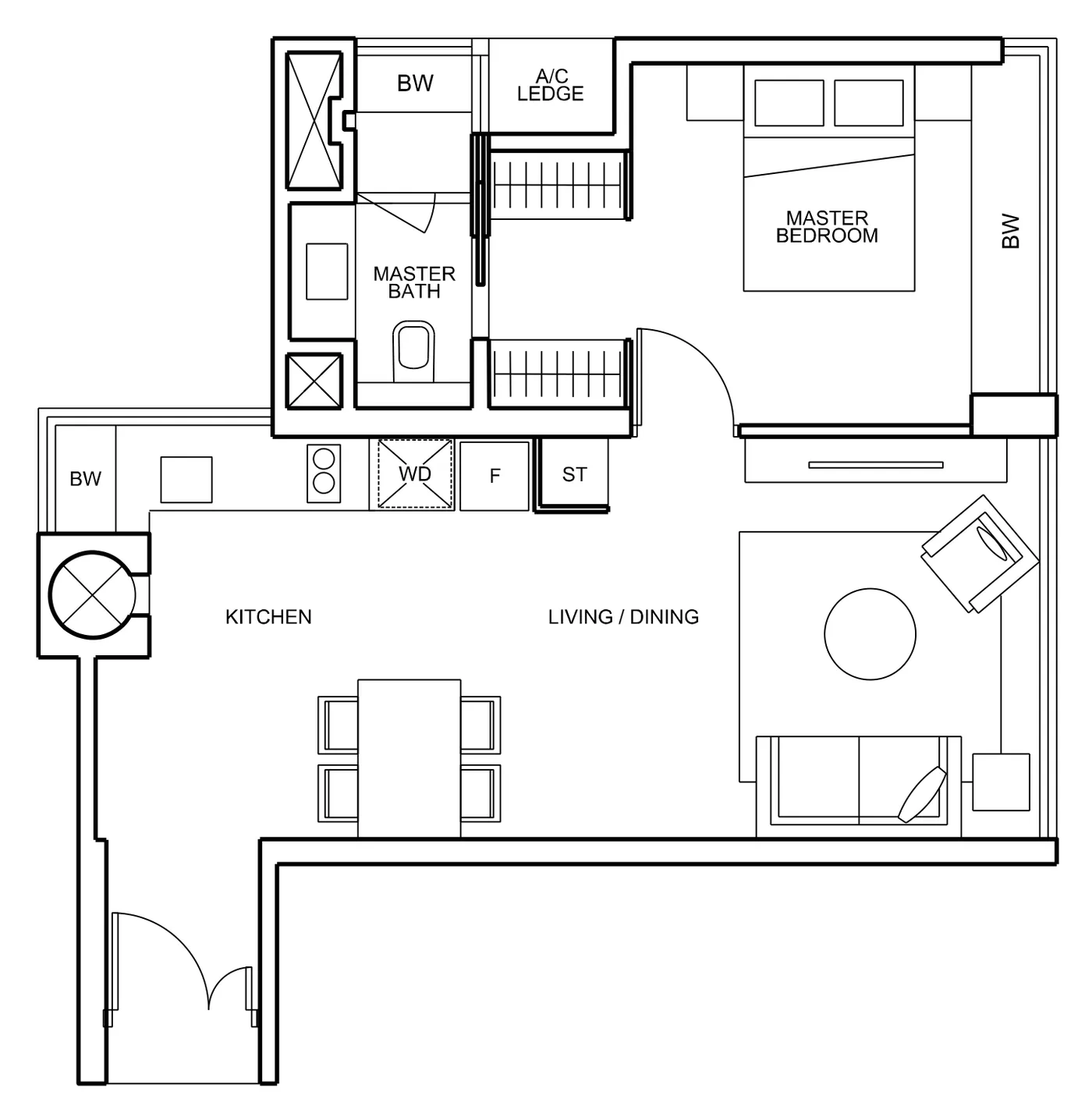 76 Shenton floor plan, type A3: 1-Bedroom, 592 sq ft