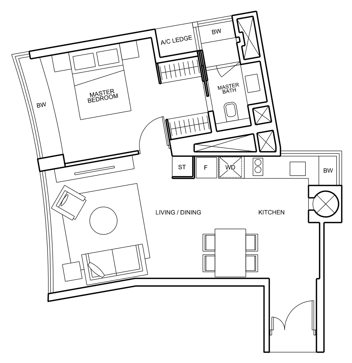 76 Shenton floor plan, type A4: 1-Bedroom, 592 sq ft