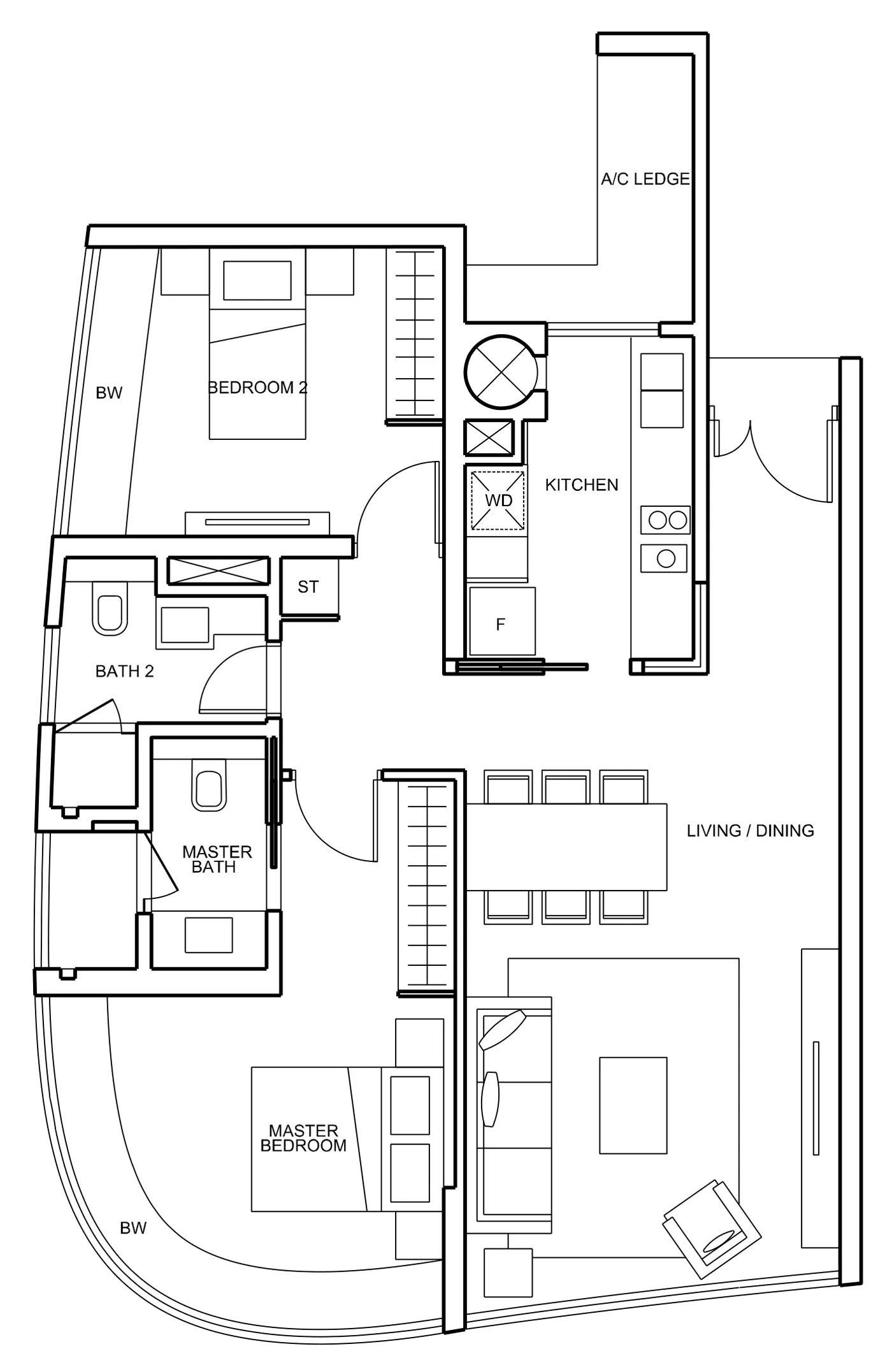 76 Shenton floor plan, type B2: 2-Bedroom, 969 sq ft