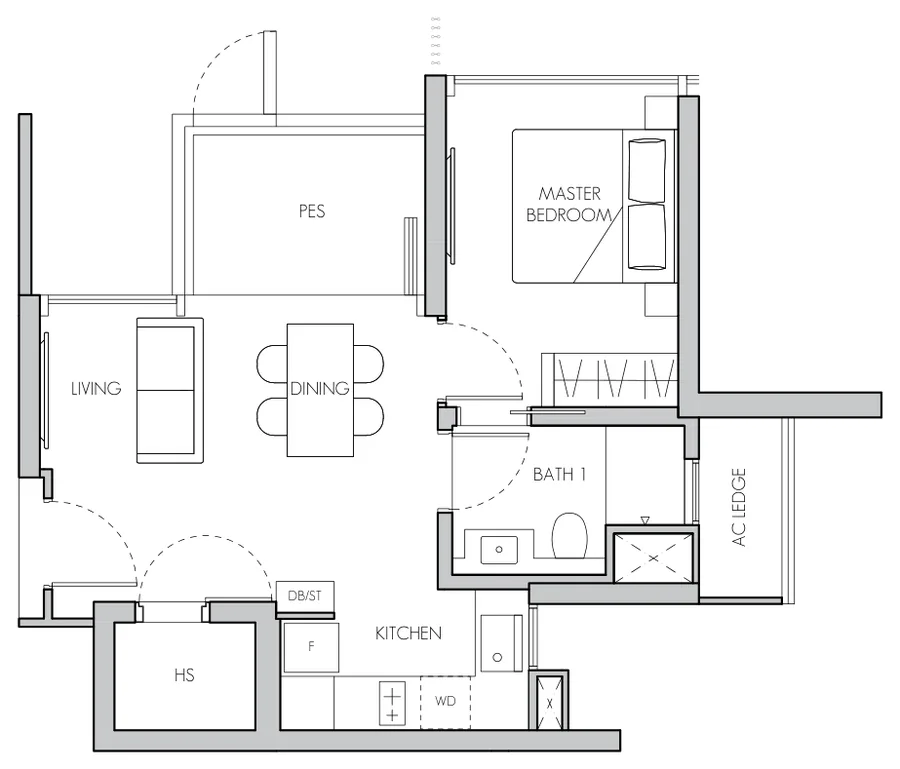8@BT floor plan, type A2(p): 1-Bedroom, 592 sq ft