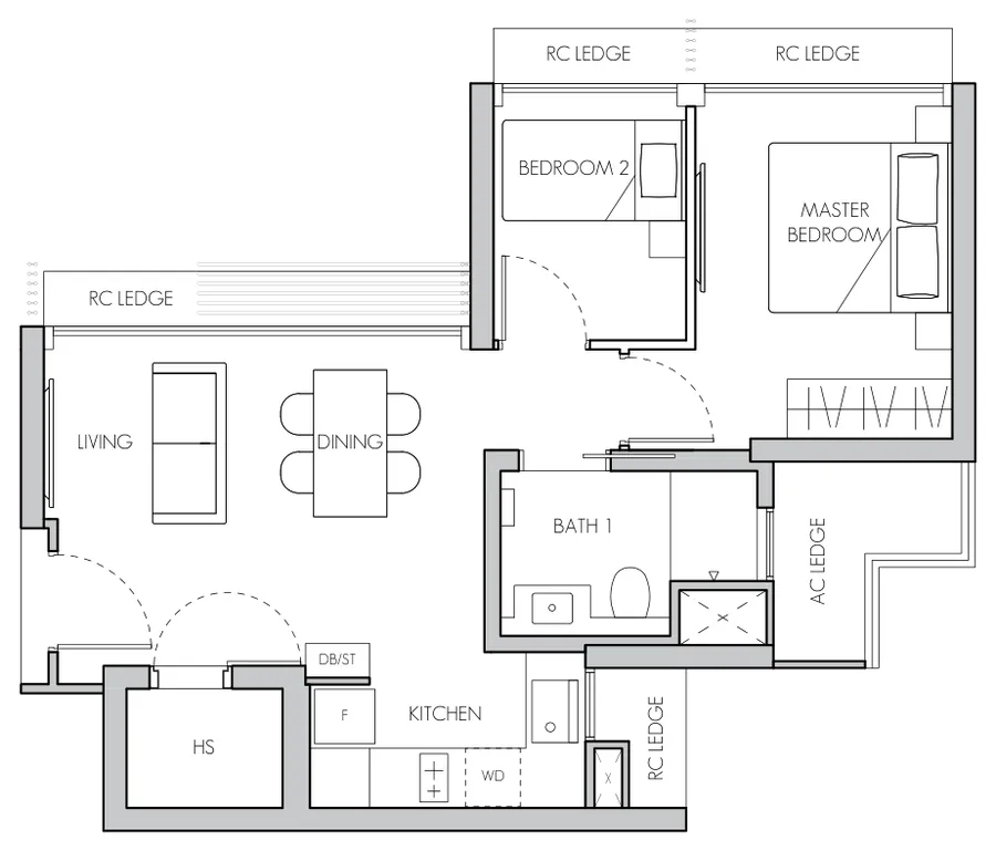8@BT floor plan, type B1: 2-Bedroom, 624 sq ft