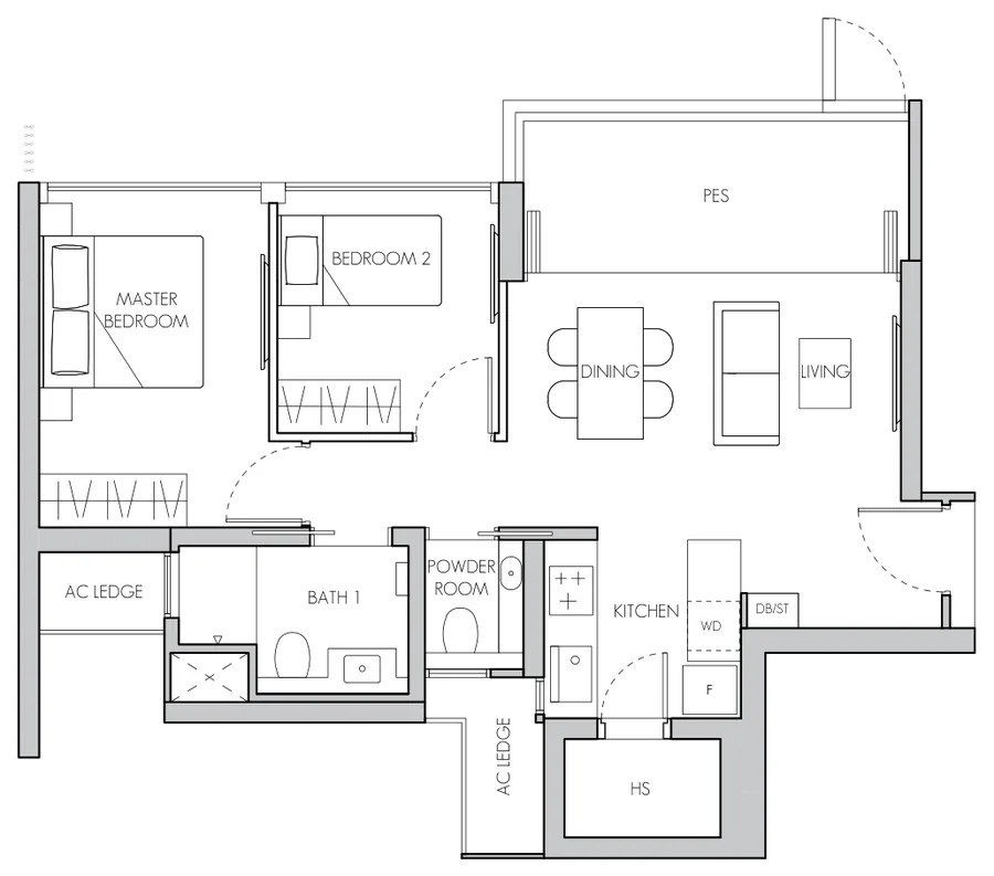 8@BT floor plan, type B2(p): 2-Bedroom, 829 sq ft