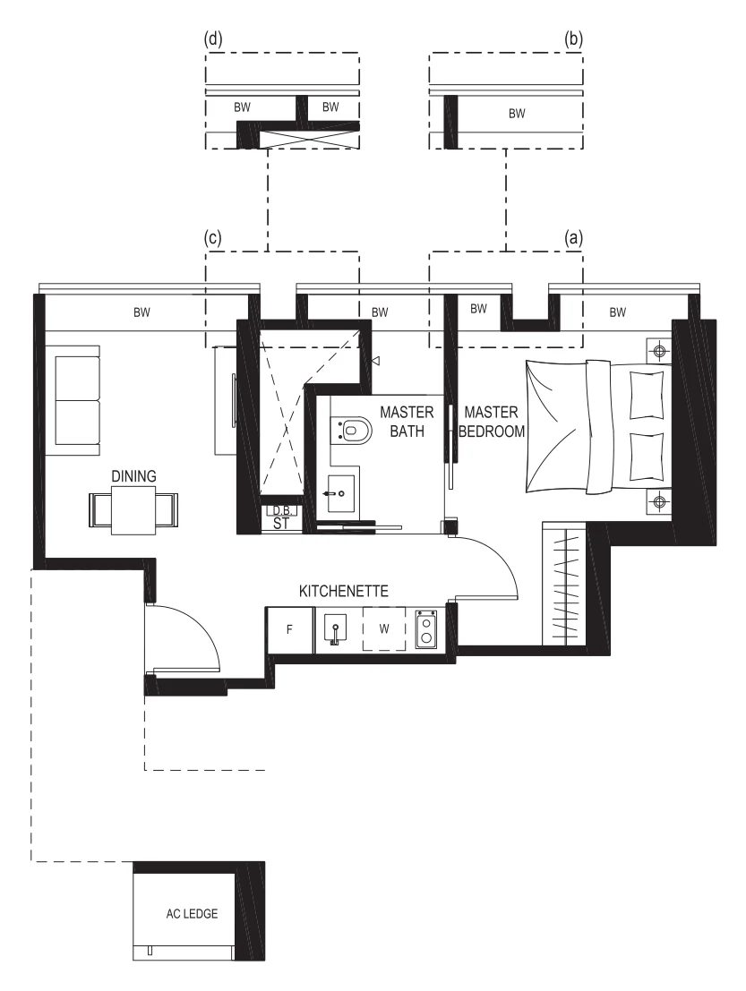 8 St Thomas floor plan, type A4: 1-Bedroom, 441 sq ft