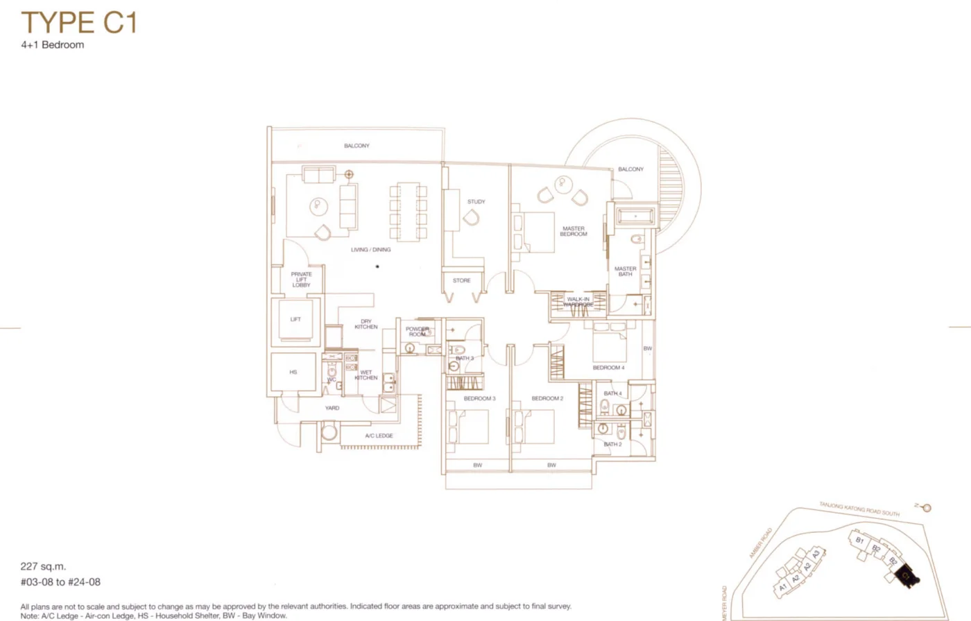 Aalto floor plan, type C1: 4+1-Bedroom, 2,443 sq ft