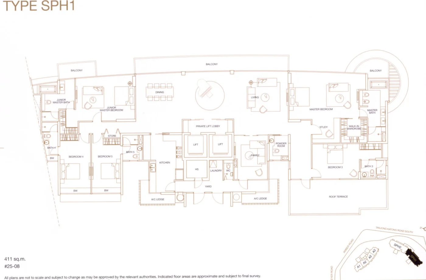 Aalto floor plan, type SPH1: Sub-penthouse and penthouse, 4,424 sq ft