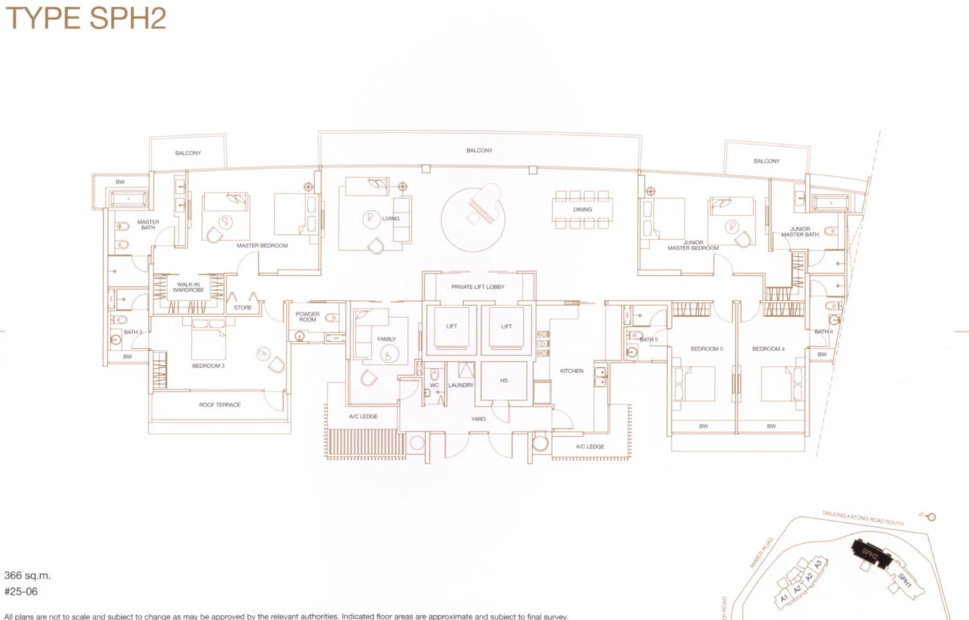 Aalto floor plan, type SPH2: Sub-penthouse and penthouse, 3,940 sq ft