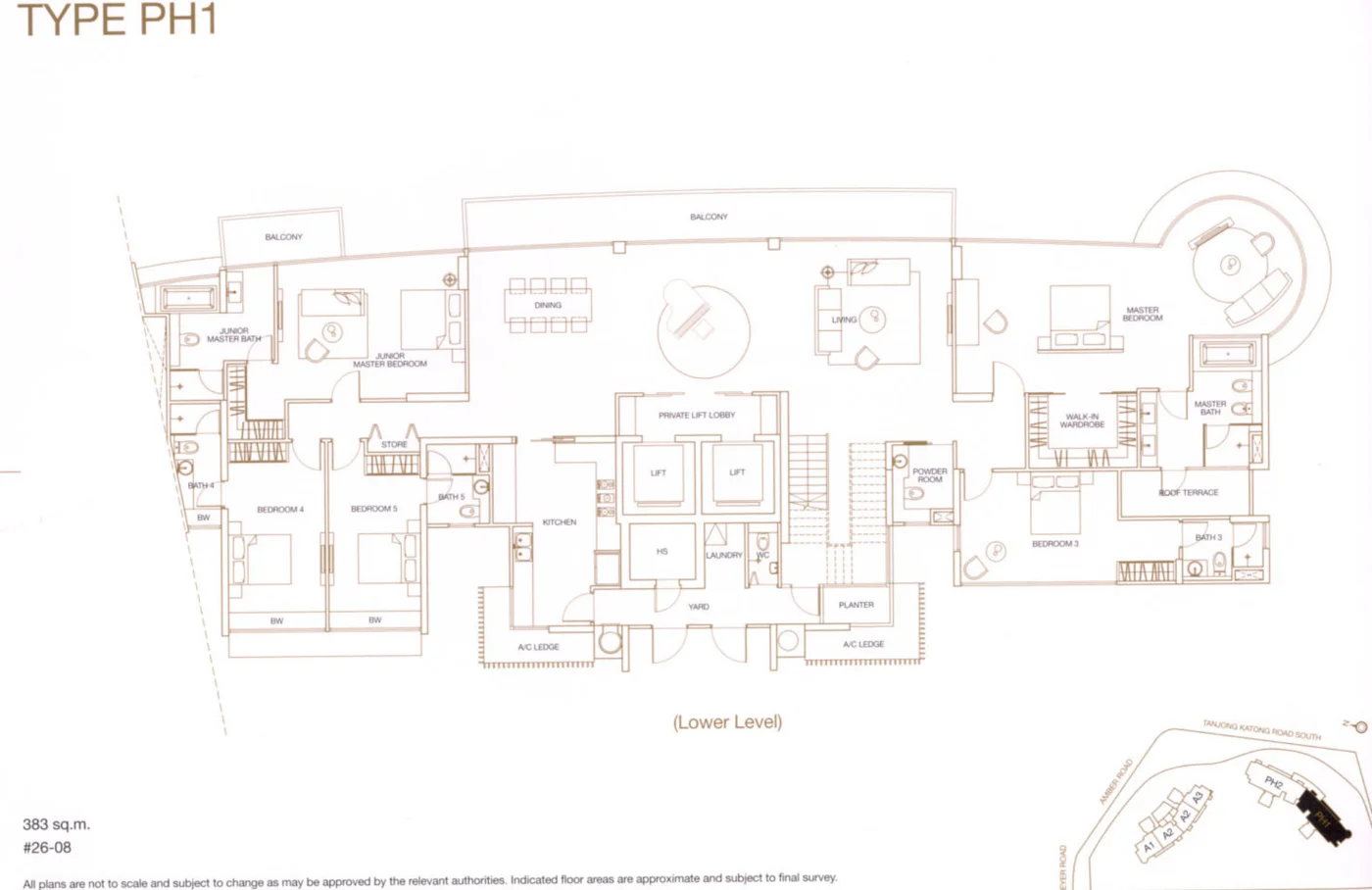 Aalto floor plan, type PH1: Sub-penthouse and penthouse, 4,123 sq ft