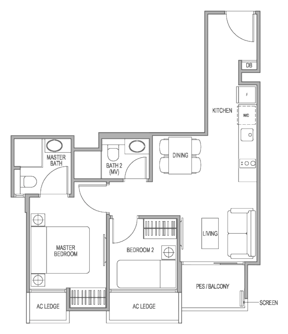 Adana @ Thomson floor plan, type A1: 2-Bedroom, 560 sq ft