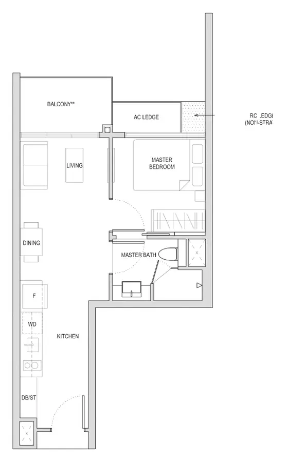 Affinity at Serangoon floor plan, type A1: 1-Bedroom, 474 sq ft