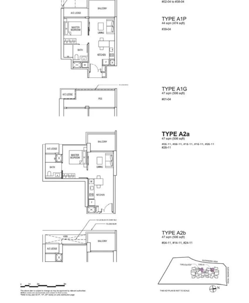 Alex Residences floor plan, type A1a-04: 1-Bedroom, 474 sq ft