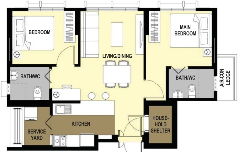 Alkaff CourtView floor plan, type 3R-A: 3-room, 68 sqm, 732 sq ft