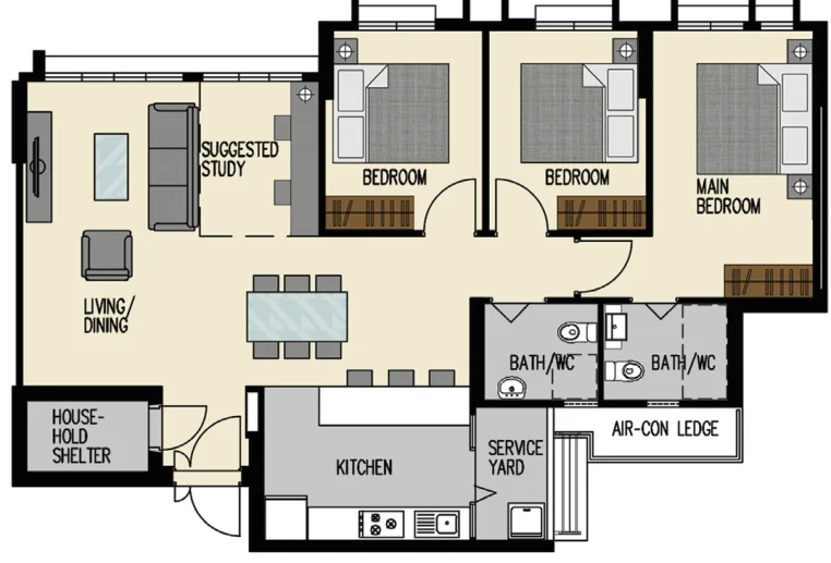 Alkaff Vista floor plan, type 5R: 5-room, 113 sqm, 1,216 sq ft