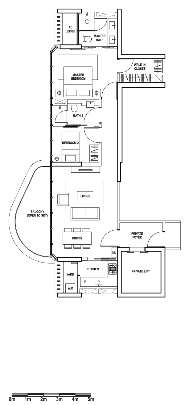 Amber Skye floor plan, type B1: 2-Bedroom, 990 sq ft