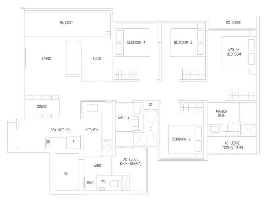 Amberwood at Holland floor plan, type D3F: 4-Bedroom Flexi, 1,141 sq ft